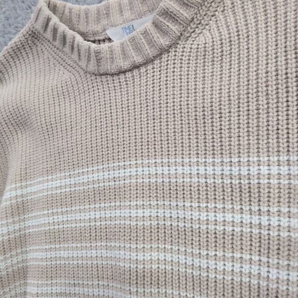 Time and Tru Women's Crewneck Chenille Sweater with Long Sleeves XL Tan & White - Picture 2 of 8